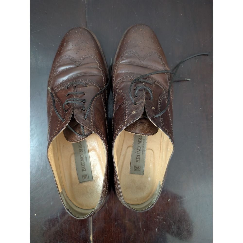 VTG 80s 90s Bruno Magli Italian Wingtip Brogue Oxfords Mens 7.5 Leather Italy - Picture 7 of 8